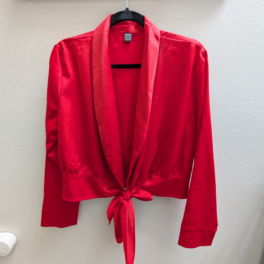 Red Tie-Front Blazer-Like Top